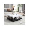 Table basse fonctionnelle avec plateau brillant, plateau pivotant à 2 niveaux avec compartiments de rangement,base noire 70*70*36cm