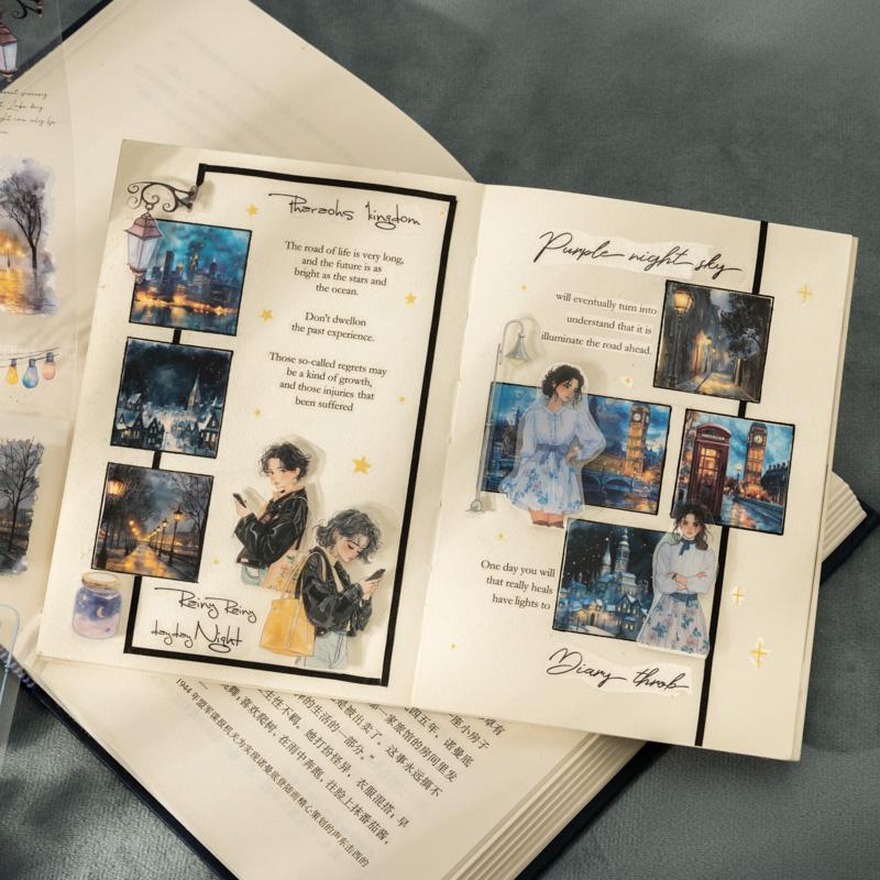 1 рулон Высеченный васи-скотч на ночную тематику для украшения аккаунта от руки, для офиса, фоторамок, чашки, канцелярской коробки, дневника, обратно в школу