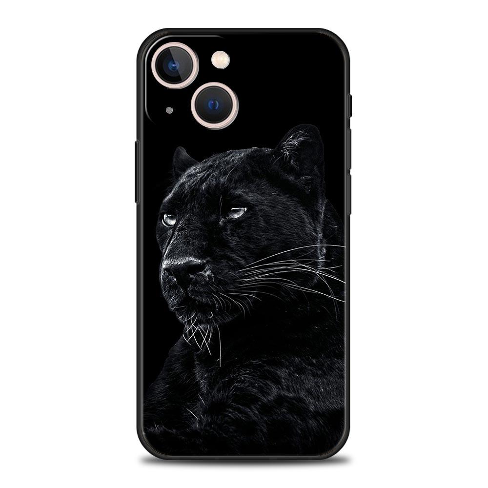Black Cheetah Tiger Lion Animals Soft Phone Case For iPhone 11 12 13 15 14 Pro Max X XR XS 7 8 Plus SE 2020 Luxury Black Cover