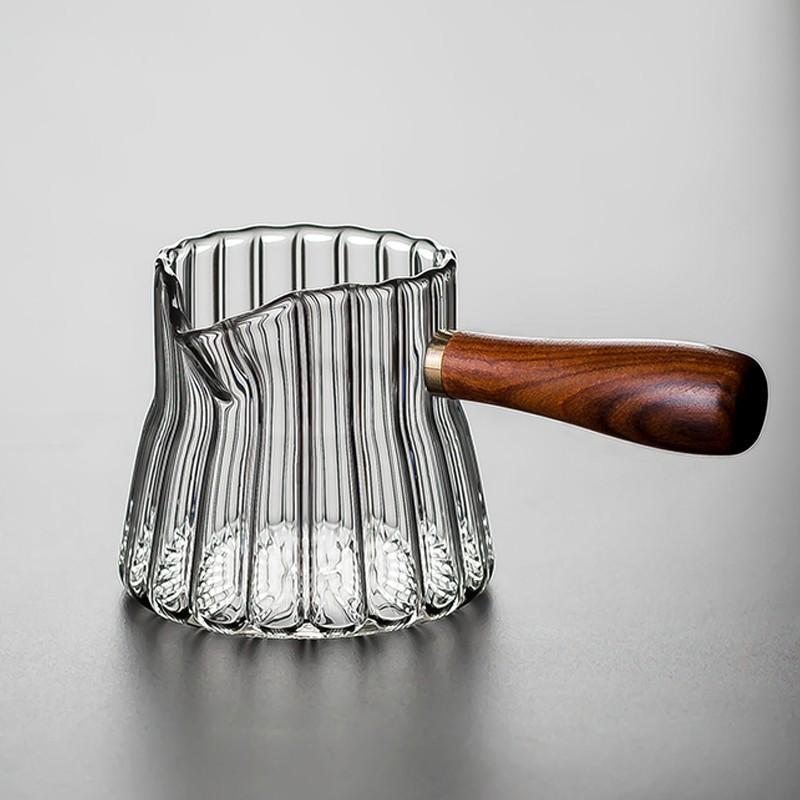Бытовая большая емкость с деревянной ручкой, полосатая утолщенная чашка с высоким содержанием кремния и борного стекла, чашка для чая, чайный сервиз кунг-фу