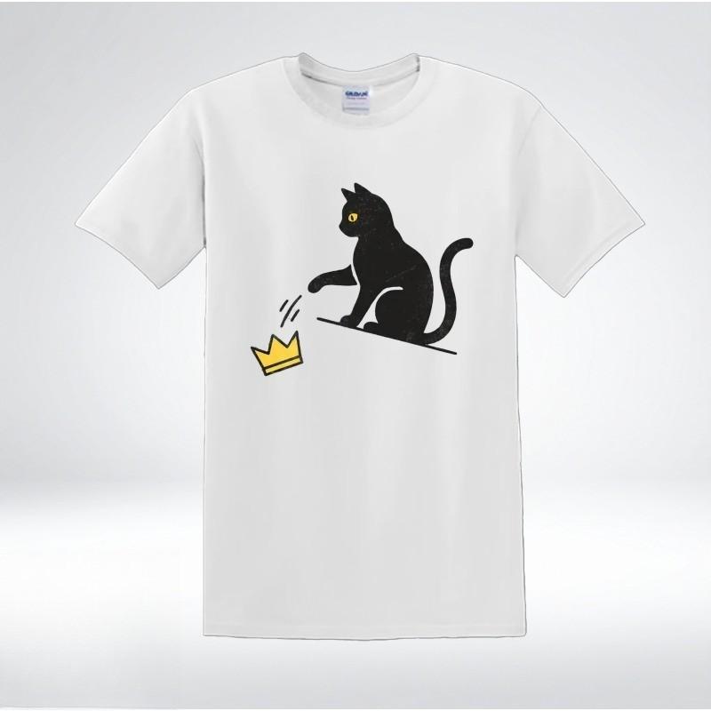 Funny Cat Knocking Crown Anti King Humor Minimalist Graphic TShirt