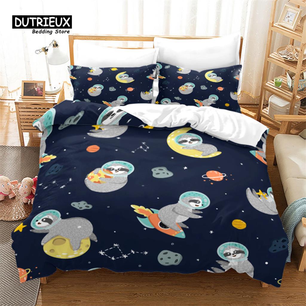 Милый мультяшный ленивец пододеяльник цветочный принт листья комплект постельного белья для детей подростков декор спальни цветы одеяло чехол наволочки