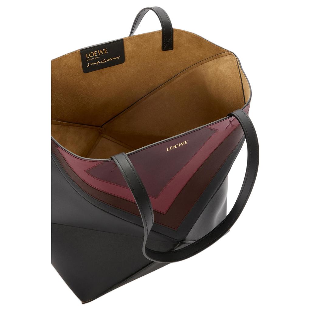 Loewe Medium Puzzle Fold Tote In Nappa Calfskin Black/Burgundy Women Tote_bags A779G50X96-1101