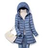 Women Fall Winter Stand Collar Hooded Solid Color Zipper Long White Duck Down Jacket S-7XL