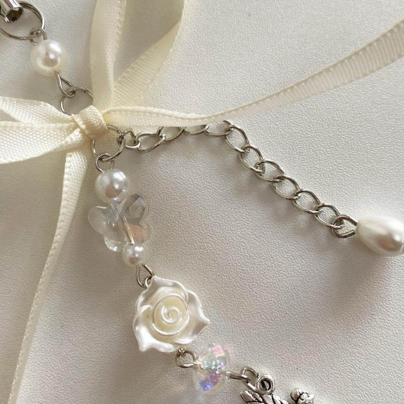 Ручная работа Роза Цветок Цепочка для телефона Подвеска Ангел Брелок Сладкий Крутой Бантик Ремешок для телефона Акриловый Брелок Украшение для сумки