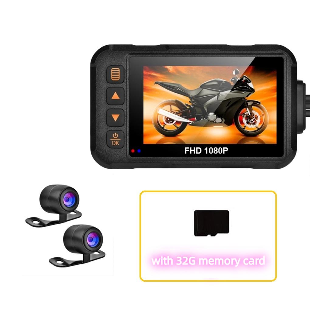 3 Inch Waterproof Motorcycle Dashcam, 720P Front+480P Rear Lens, Loop Storage & IR Night Vision Riding Recorder