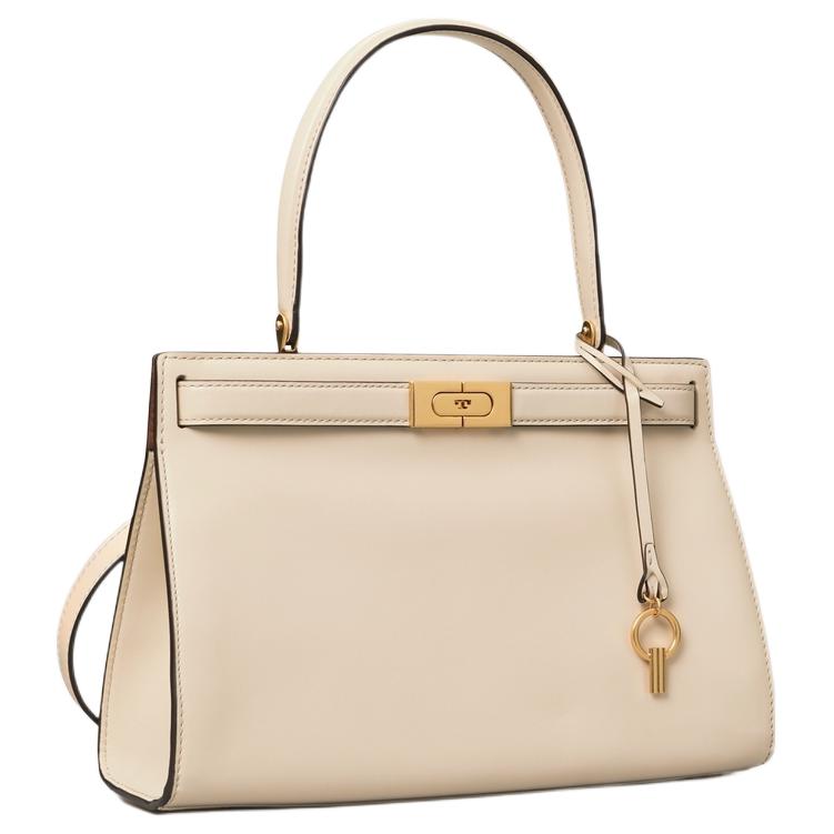 Tory Burch TB Lee Radziwill Matte Gold Buckle Key Pendant Leather Handbag Shoulder Bag Small Women Handbags White 55814-122