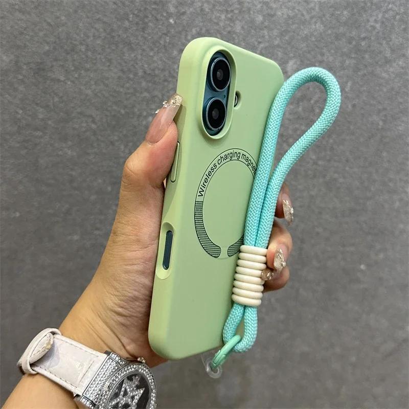 Для Magsafe Жидкий Силиконовый Чехол-Ремешок Для iPhone 17 Pro 16 15 14 13 12 11 Pro Max Подкладка из Микрофибры Беспроводной Браслет Чехол