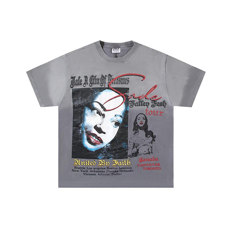 26 Cross-border foreign trade VALL Meichao high street retro washing water old direct injection hot diamond short sleeve pullover men's and women's 