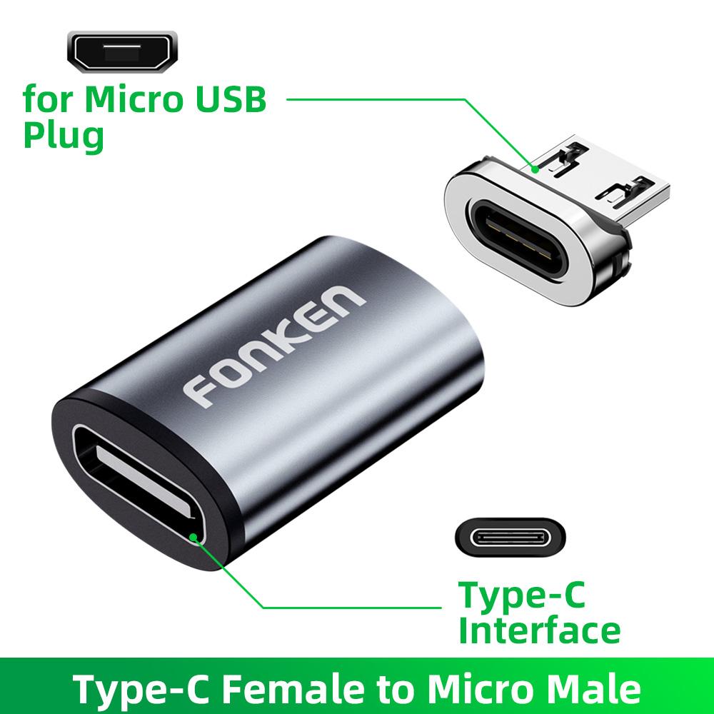 FONKEN Кабель Micro USB типа C, конвертер, магнитный адаптер кабеля, магнитный разъем кабеля зарядного устройства, конвертер для зарядки мобильного телефона