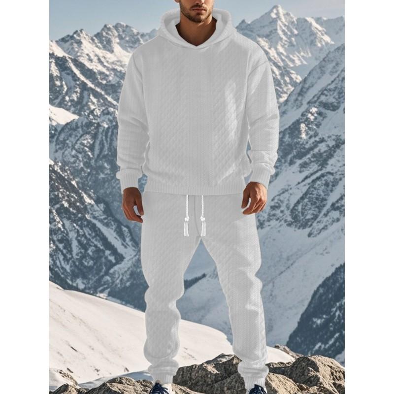Mens Hooded Knit Sweater Jogger Pants Set Casual Sportswear Lightweight Outfit Young Adults