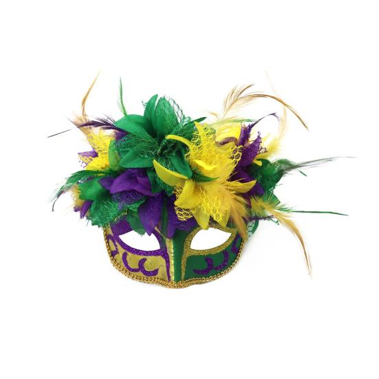 Маска Марди Гра, полумаска с перьями, блестящая маска с искусственными цветами для карнавалов, маскарадов, костюмов, праздничных принадлежностей