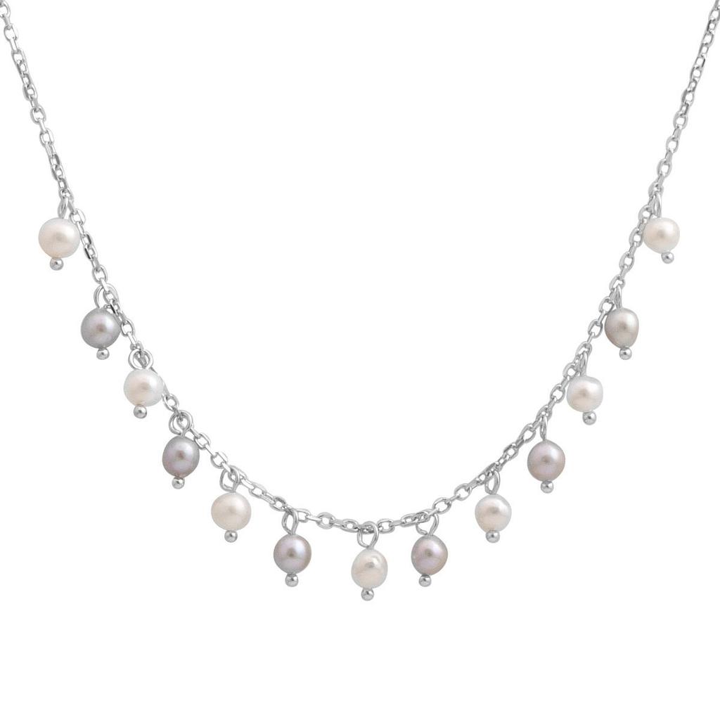 Серебряное колье с натуральным жемчугом, вес изделия 4,28 гр (2185253)