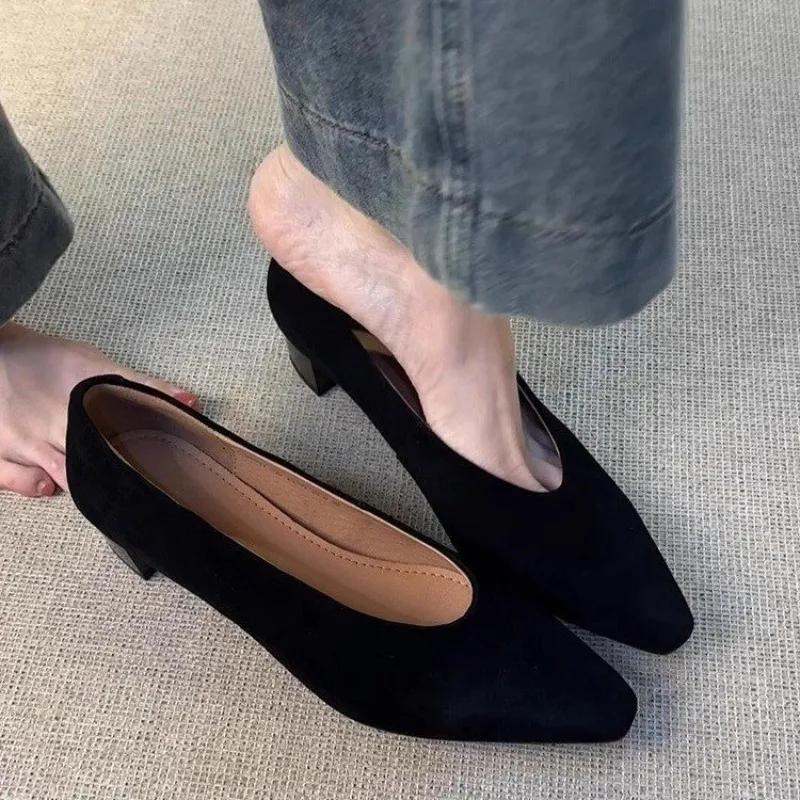 Fashion Women Pointed Toe Shoes 2024 Autumn Stylish and Simple Women's Pumps Casual and Fashion Female Shallow Mouth Square Heel Shoes