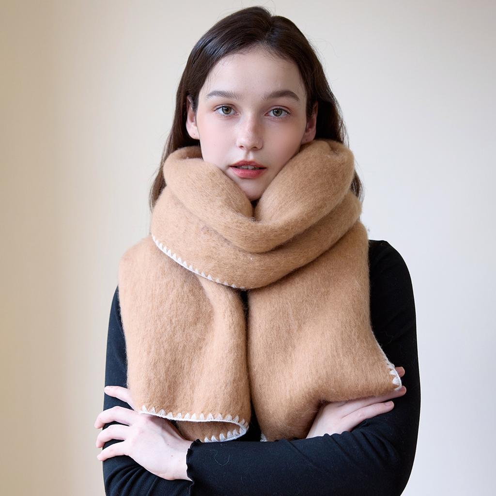 Autumn and Winter Homemade Designer Solid Color Versatile High-end Locking Edge Thickened Warm Scarf Scarf