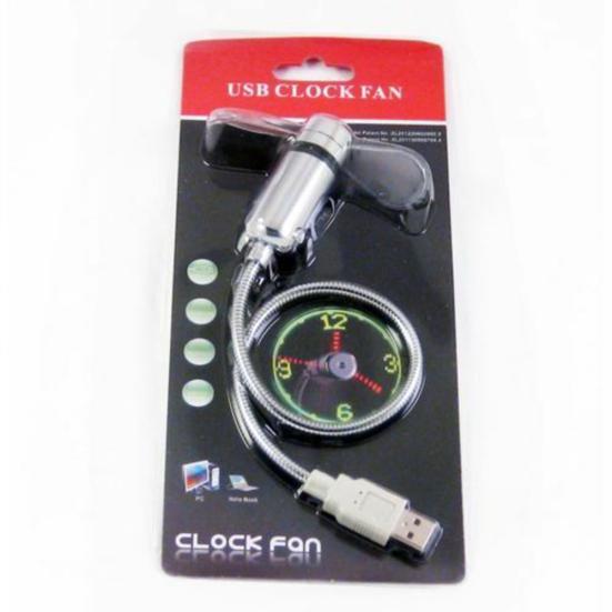 Creative Mini USB Powered LED Clock Real Time Display Summer Cooling Neon Fan