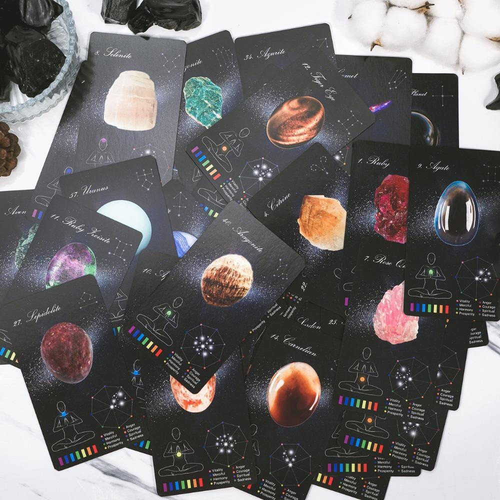 Карты исцеления с кристаллами 12x7 см, электронный путеводитель по играм Oracle Deck, 60 шт. Карты (48 кристальных карт и 12 карт зодиака)