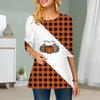 Plus Size Women Flower Pumpkin Print Round Neck Casual Loose Long Sleeve Top