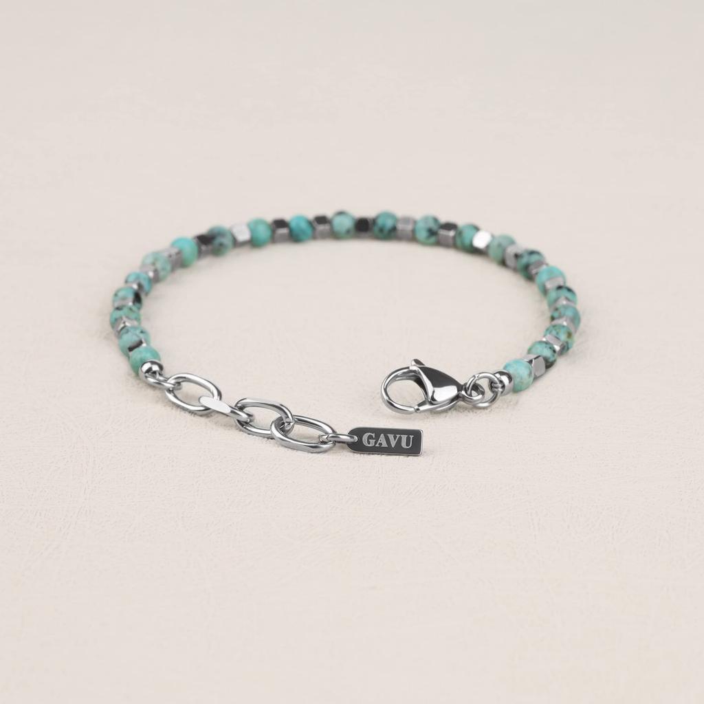 GAVU African Turquoise Stainless Steel Power Stone Bracelet for Men