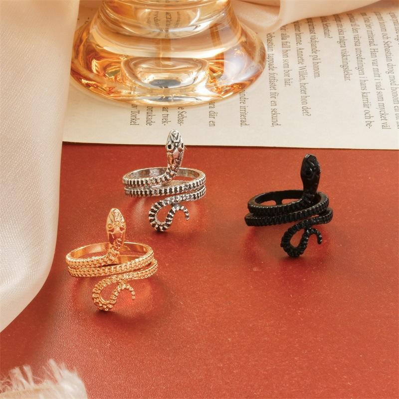 Retro Opening Snake Ring Golden Punk Wind Winding Snake Ring Exaggerated Personality Copper Accessories ARI