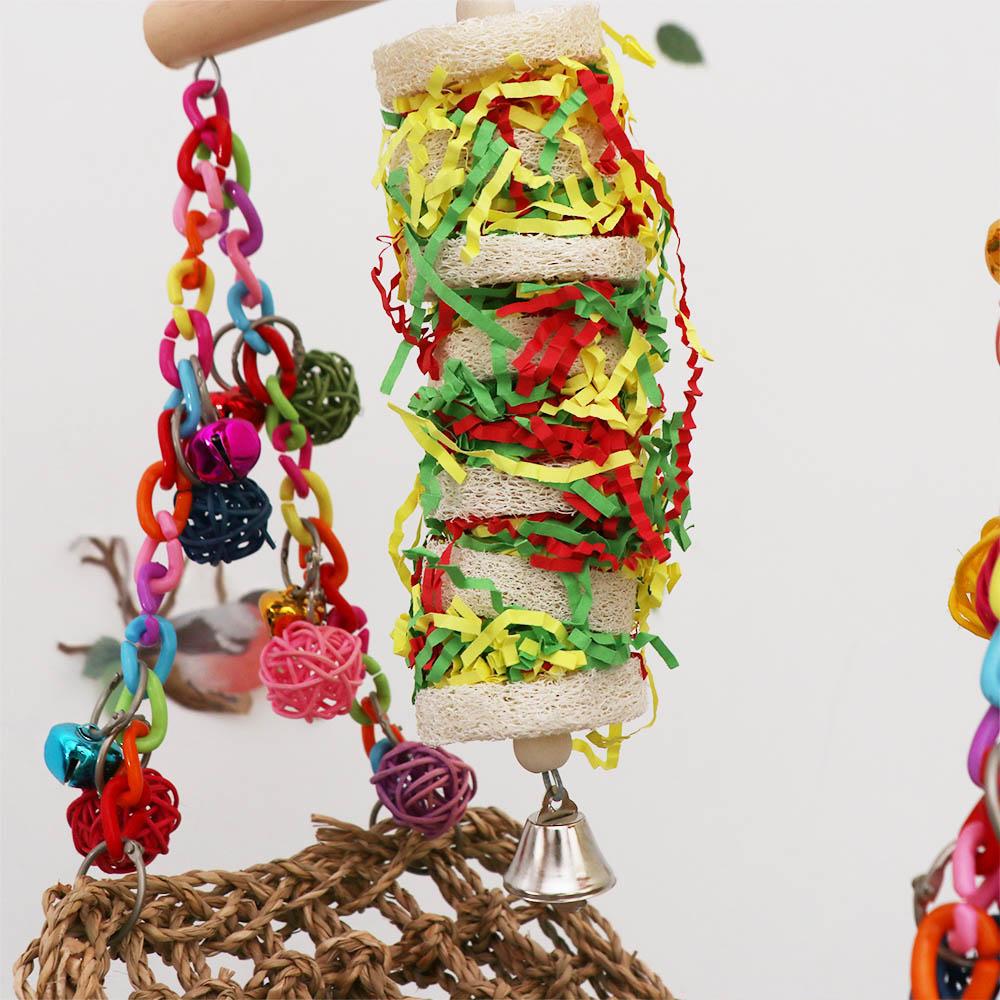 Loofah Hanging Funny Bird Toys Handmade Natural Parrot Toys Swing Wear-resistant Pet Chew Toys Climb Playing Pendant