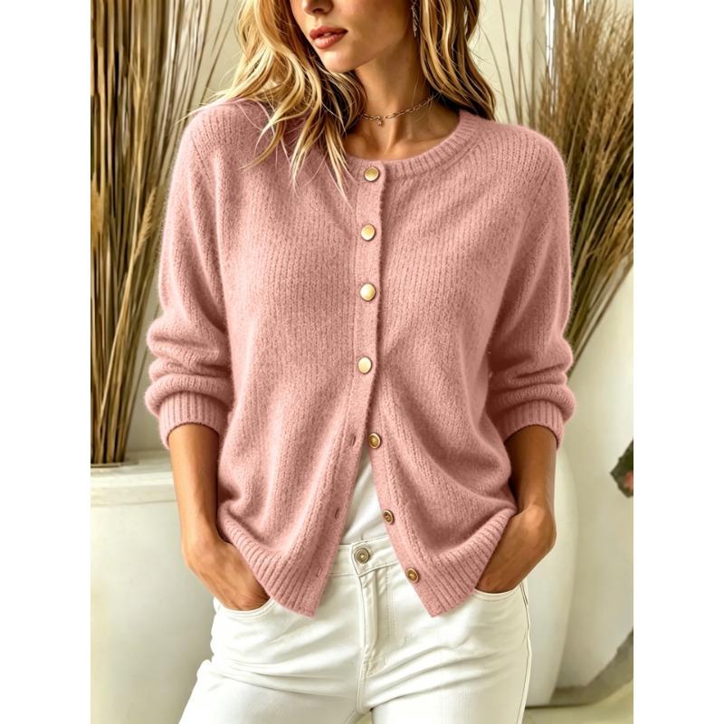 Women S Solid Button Cardigan Long Sleeve Sweater