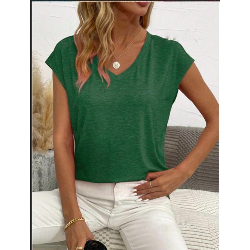 YYFS Женские модные повседневные летние весенние однотонные блузки и рубашки с v-образным вырезом и короткими рукавами с принтом