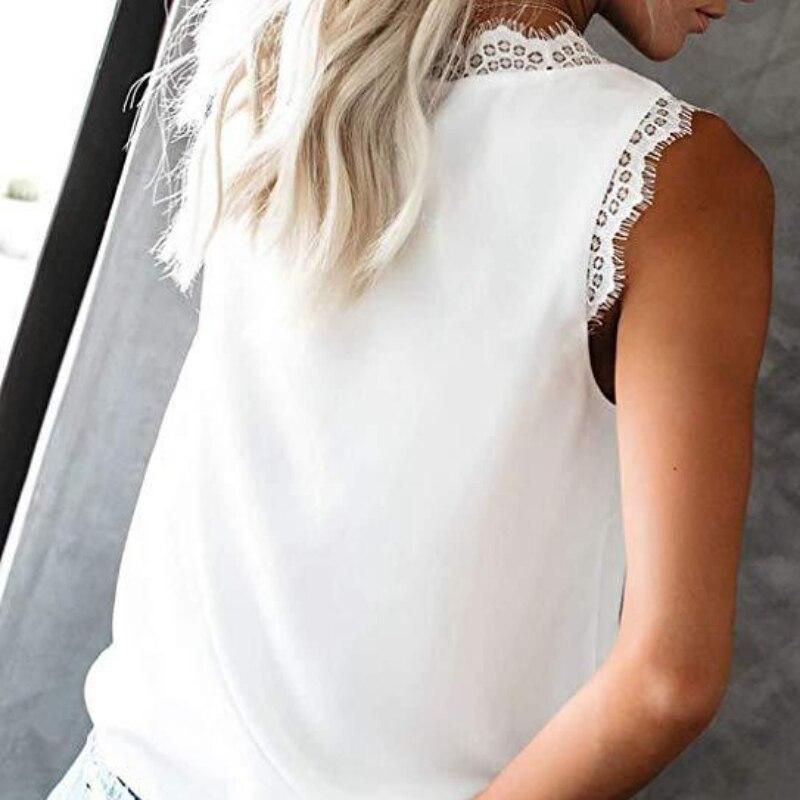 Сексуальный шифоновый жилет без рукавов 2023, летний однотонный модный кружевной топ с v-образным вырезом, женский топ на бретелях, повседневная свободная одежда Blusas 24706