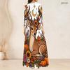 Plus Size Women V Neck 3 4 Sleeve Maxi Dress Fashion Leisure Street Wear