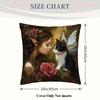 1pc Pillowcase, Magic Rose Fairy And Kitten Pattern Decorative Pillowcase, Soft Smooth Touch Short P