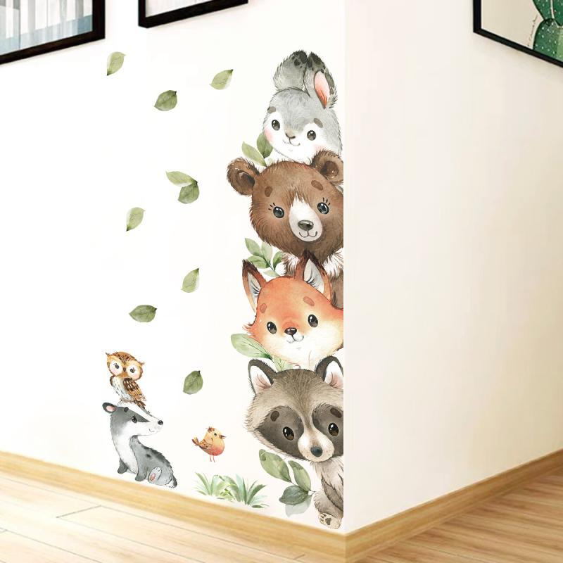 1PC Cute Cartoon Probe Stacked Sitting Small Animal Wall Stickers For Kids Room Bedroom Home Decoration Wall Decor
