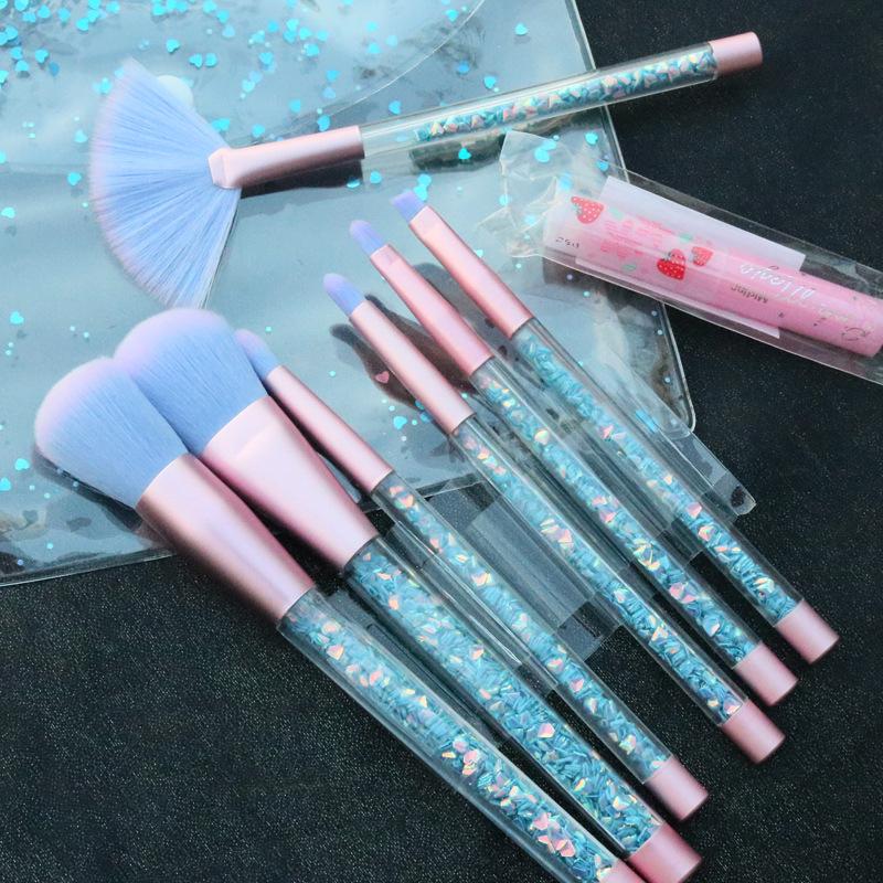 Новинка, 7 шт., набор кистей для макияжа с прозрачными кристаллами и блестками, алмазной ручкой, зыбучие пески, жидкая маслянистая ручка, косметический макияж
