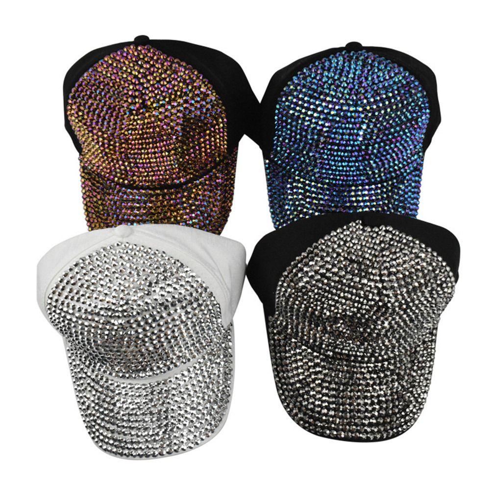 Girls Adjustable Luxury Rhinestones Baseball Caps Shiny Sequins Cap Sunscreen Hats Baseball Hats