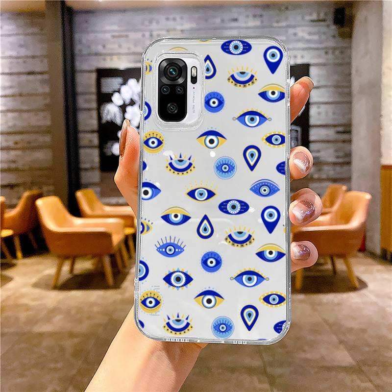 Lucky Evil Eye Blue Abstract Phone Case Transparent for Xiaomi Redmi Note X F Poco 10 11 9 7 8 3 I T S Pro Cover Shell Coque