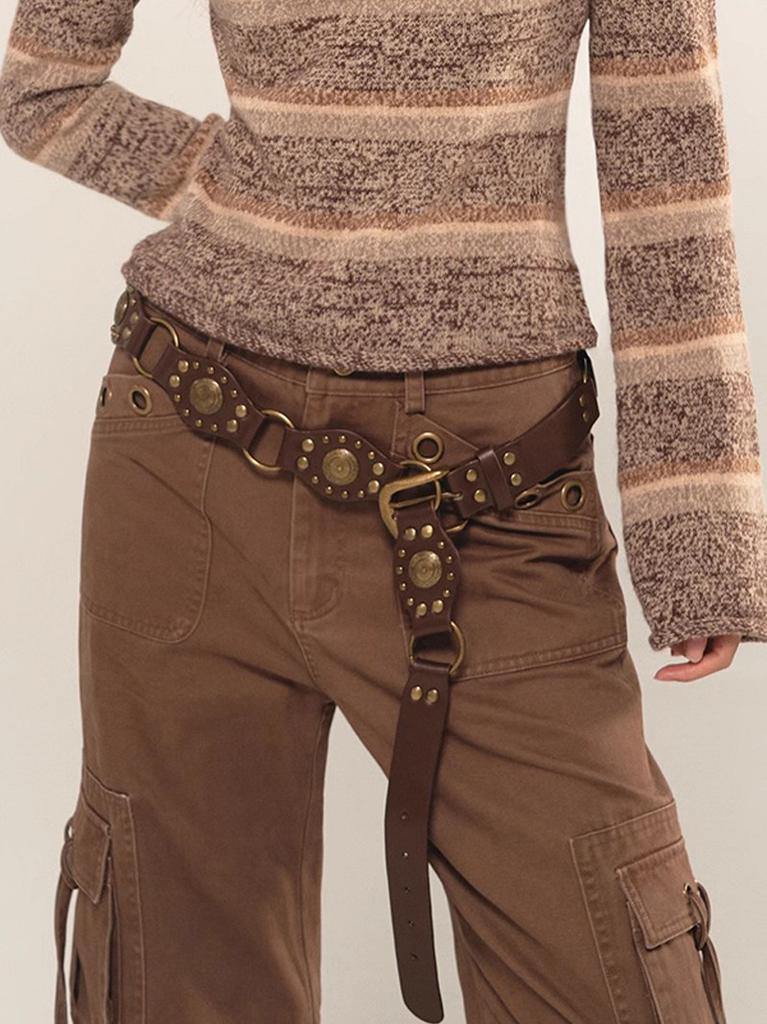 Boho Chic Vintage Waist Belt With Metal Buckle And Handcrafted Detailing For Women