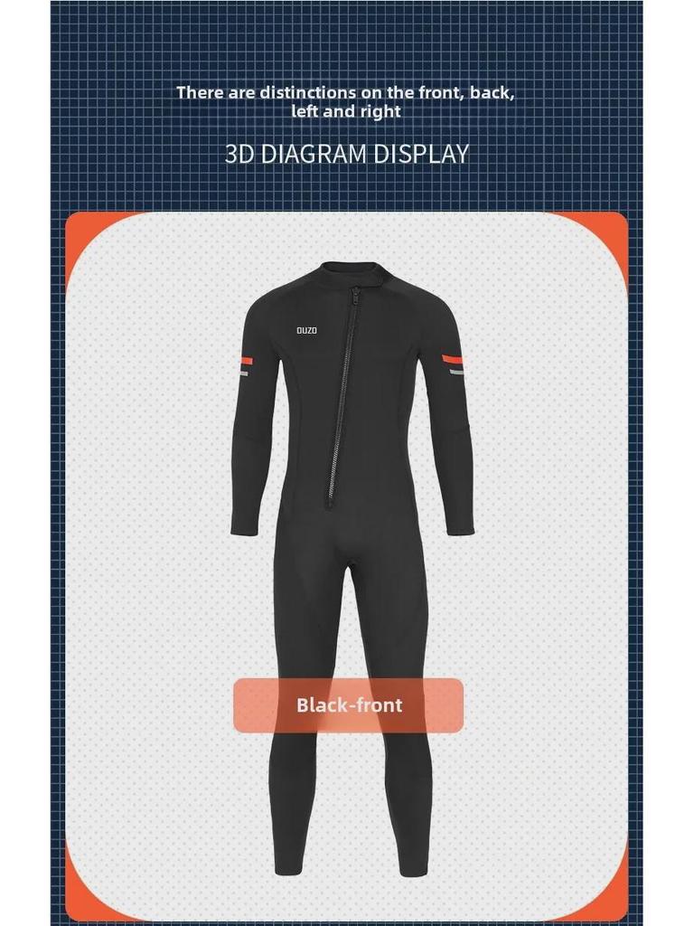 OUZO Men's 3mm Thick Warm Diving Suit - One-Piece Cold-Proof for Diving, Snorkeling, Surfing, and Winter Swimming
