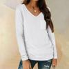 Women's Shirt V-Neck Casual Top With Pocket Fashion Solid Color Long Sleeve