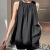 Summer Stylish Folds Matching Sets Sleeveless Loose O-Neck Two Piece Set Basic Solid Color Casual Shorts Sets