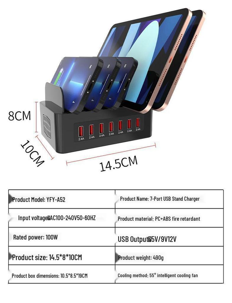 10-слотовое USB-зарядное устройство и настольный органайзер с Type-C для планшетов и телефонов