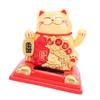 Lucky Cat Statue Vivid Lovely Waving Arm Solar Powered Fortune Cat with Dust Cover for Home Business Ornament Yellow