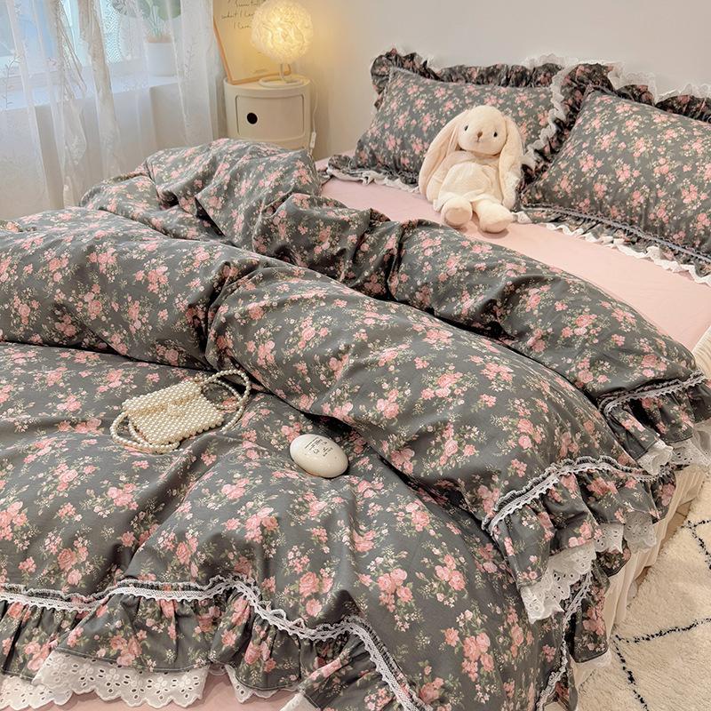 Cotton Bedding Four-piece Set Lace Quilt Cover Bed Sheet Pillowcase