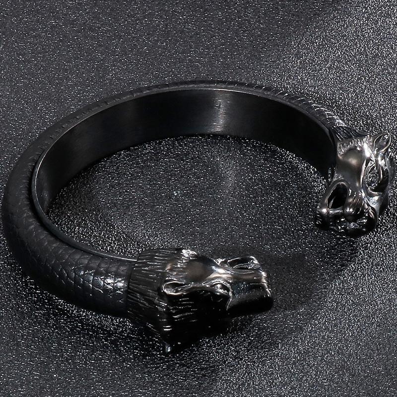 Мужские открытые браслеты с головой льва из нержавеющей стали золотого цвета, эластичные регулируемые кожаные браслеты для мальчиков, аксессуары для рук, ювелирные изделия