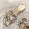 Chunky Heel Fashion Flat Ladies Rhinestone Slippers Womens Shoes Comfort Summer Peep Toe Shoes