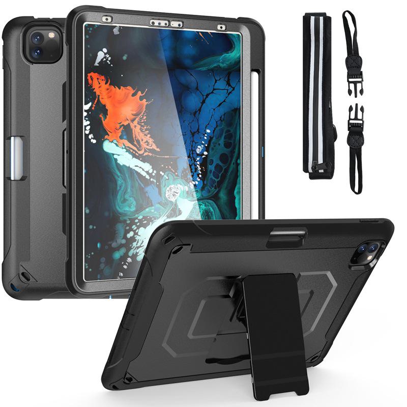 11-inch iPad Pro Silicone Tablet Cover with Pen Slot, Hand Strap, Shoulder Strap, Folding Stand, Anti-Fall Shell for 9.7-inch and 10.2-inch iPads.