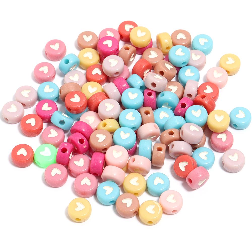 100pcs 7mm Multicolor Acrylic Alphabet Beads Heart Numbers Letter Loose Beads For Jewelry Making DIY Bracelets Gift Wholesale