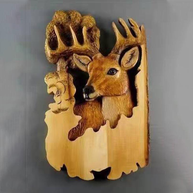 Animal Carving Handcraft Wall Hanging Sculpture Wood Raccoon Bear Deer Hand Painted Home Living Room Decoration Fast Shipping