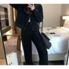 Women's Autumn and Winter Hooded Zip Knit Cardigan Wide Leg Pants Two Piece Set