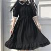 Lolita Sweet Bow-knot Girl Retro Style Student Girls Lace Cuff Mid-calf Solid Color Dress