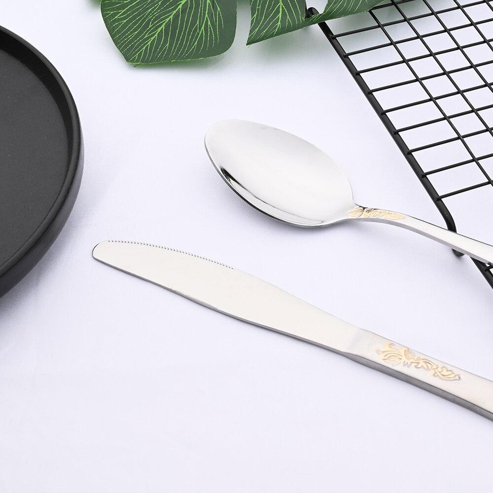 16 шт. позолоченная посуда, набор столовых приборов, роскошный набор столовых приборов, нож из нержавеющей стали, вилка, ложка, королевский западный набор столовых приборов, набор столовых приборов