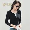 Women's Spring and Autumn T-shirt V-neck Fake Two-piece Slim Fit Top Short Fashion Long-sleeved T-shirt
